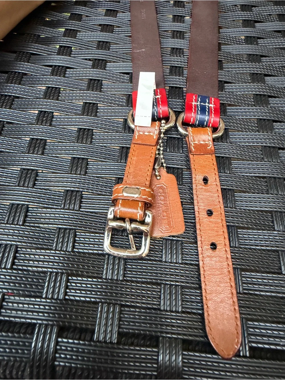 Vintage Coach Leather Belt Large  Made in Italy Red Navy Brown 37”